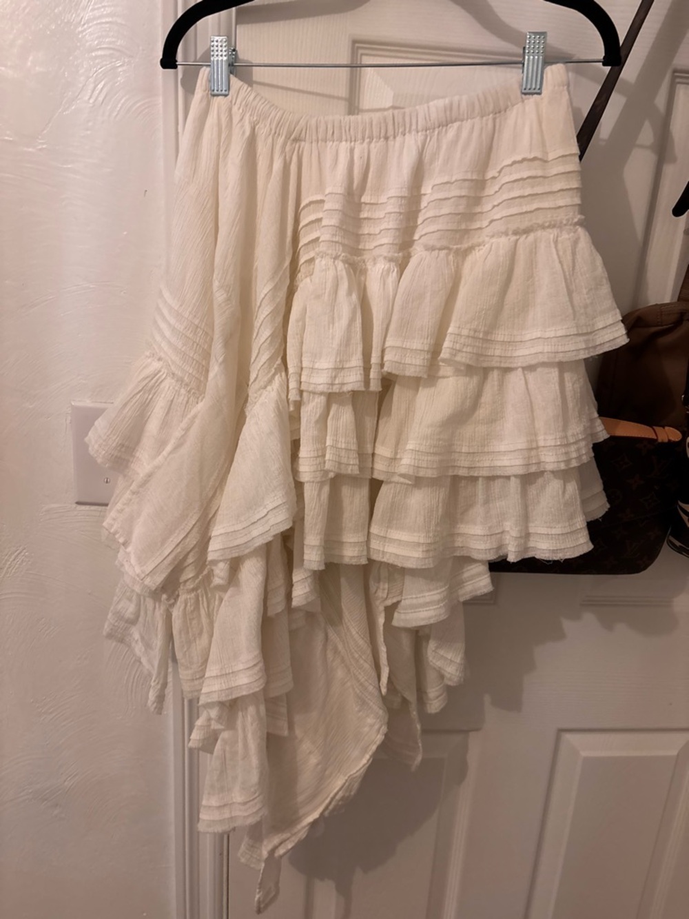 Free People Cream Tiered Ruffle Skirt - Boho Asymmetrical Hem